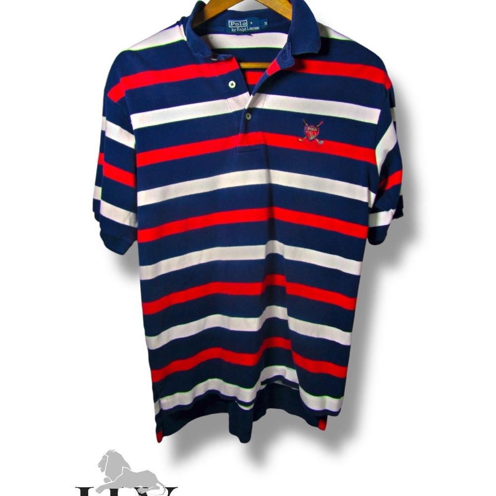 Vintage Ralph Lauren Striped Polo Shirt - Red, Blue, White